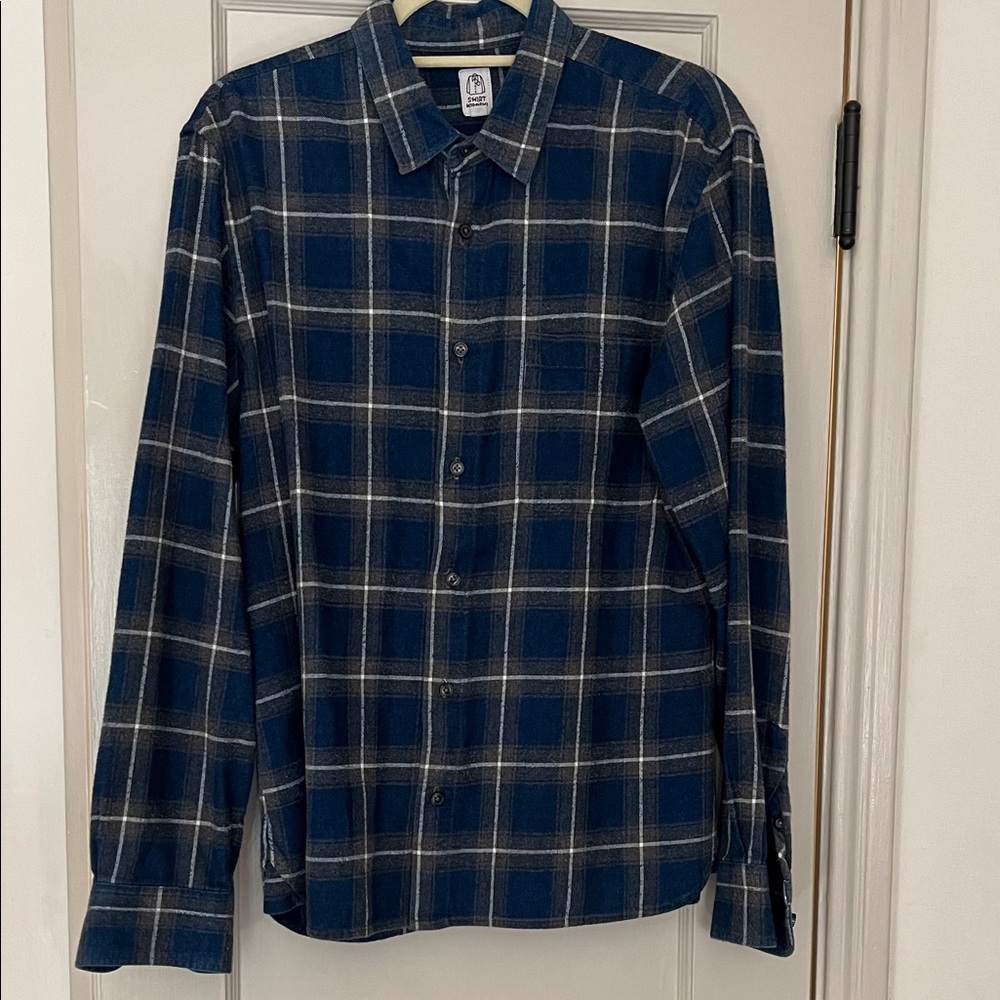Men's Blue Plaid Casual Button Down Shirt